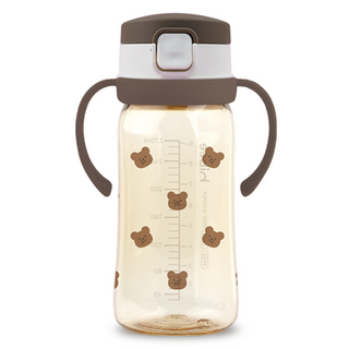 hibee Eightvent按壓式PPSU吸管杯, 1個, 可可棕(小熊款), 270ml