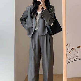 Paperments 女款V領外套 + 直筒西裝褲套裝 23058