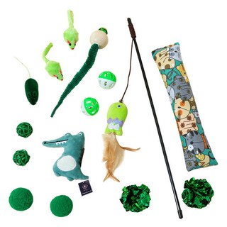 딩동펫 고양이 캐릭터 캣츠스틱 장난감 15종 세트, 그린, 1세트