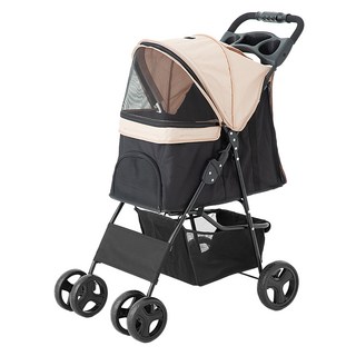 Tamsaa 基本款寵物摺疊推車, 黑色 + 米色, 1個