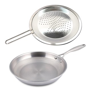 Livingglory IH電磁爐適用Masta Star五層塗層鍋具2件組, 銀色, 平底鍋 28cm+防噴油網 30cm, 1組