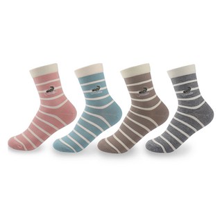 크로커다일 여성용 자수 스트라이프 캐주얼 중목 양말 4켤레 세트 CD358