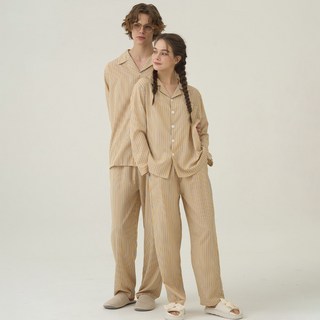 DOSSY 情侶款 絲綢感 維尼 長袖睡衣 上下套裝 D-3683