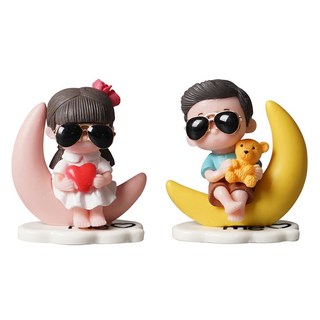 morningscent 귀여운 미니어처 소년소녀 커플 오브제, 달에앉은커플