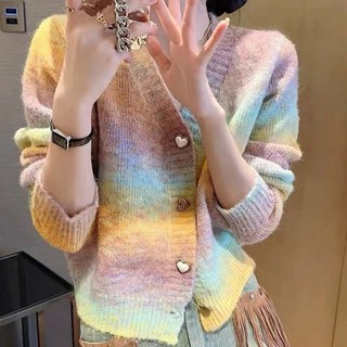 Paperments 女款V領愛心鈕扣彩色毛衣開襟衫 22937