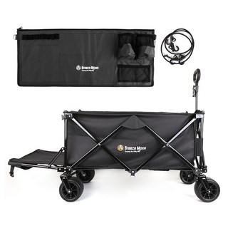 브리즈문 3세대 특대형 뒷문오픈형 접이식 폴딩 캠핑 웨건 + 사이드포켓 + 고정로프, 모던블랙, 1세트