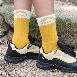 Sanro 男女通用四季美麗諾羊毛登山襪, 黃色, 1個