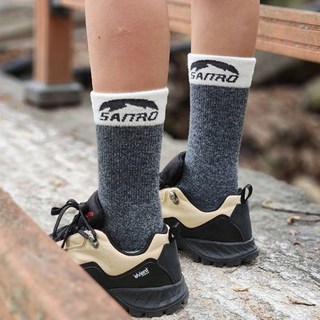 Sanro 男女通用四季美麗諾羊毛登山襪, 黑色, 1個