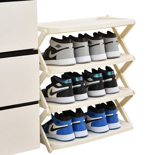 EVER HOUSE 多用途摺疊式鞋架 鞋子整理架 4層, 1個, B款象牙白