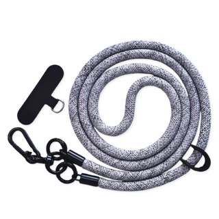 微笑防丟失斜背手機掛繩 8mm + 配件固定夾套組, 麻灰色(掛繩), 1套