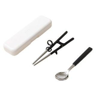 에디슨 주니어 스텐 젓가락 스푼 케이스 세트, 블랙, 젓가락 + 스푼 + 케이스, 1개