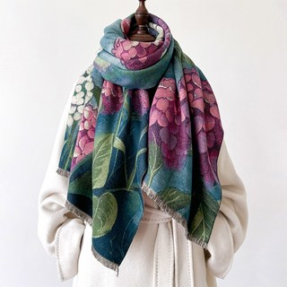 ATTERLIC 繡球花 愛麗絲 喀什米爾 披肩 圍巾 + 購物袋 禮物套組14692