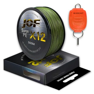 JOF SUPER PE 12股編織釣魚線 500m + Silver Cast 線擋套組, 軍綠色(釣魚線), 隨機出貨(線擋), 1套