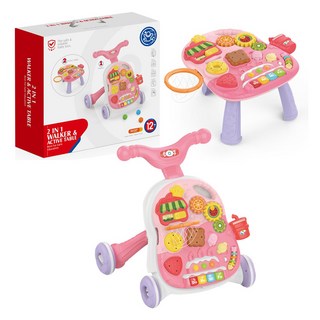 하늘썬별 2 in 1 과일 아기걸음마 러닝테이블 걸음마보조기, 핑크, 1세트