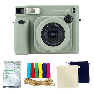 FUJIFILM 富士 instax Wide 400 鼠尾草綠 拍立得相機 + Wide寬幅底片 10張 + 絲絨袋 隨機出貨 + 彩虹木質裝飾組, 1套