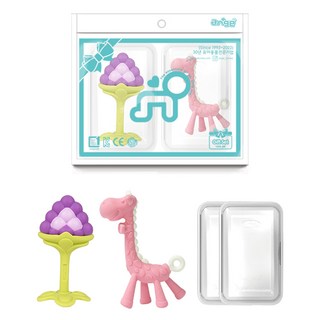 앙쥬 치발기 2종 + 케이스 2p 세트, 치발기 기린 + 3D포도 + 케이스 2p, 핑크(기린), 1세트