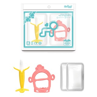 앙쥬 치발기 2종 + 케이스 2p 세트, 치발기 바나나 브러쉬 + 기린손목 + 케이스 2p, 핑크(기린손목), 1세트