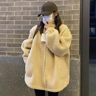 Elsso 女款休閒風羊羔毛刷毛寬鬆版型拉鍊外套