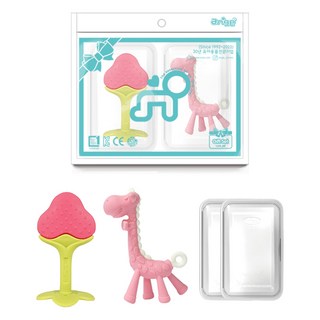 앙쥬 치발기 2종 + 케이스 2p 세트, 치발기 기린 + 딸기 + 케이스 2p, 핑크(기린), 1세트