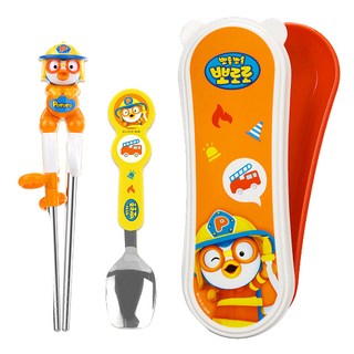Edison X Pororo 不鏽鋼筷匙組 右手用, 消防員造型款, 學習筷 + 湯匙 + 收納盒, 1組