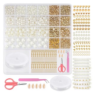 MaDaKkuMi 串珠工藝 原石 珍珠 手鍊 項鍊 製作 大容量 DIY 全套組, 1套, 混合色