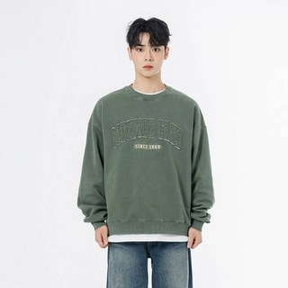 MOZMOZ 毛圈布刷毛顏料染色拱形logo貼片寬鬆大學T