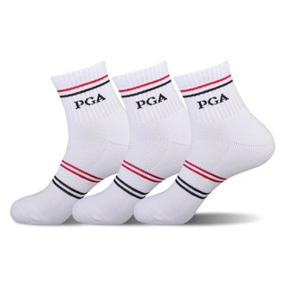 PGA투어 남성용 전체 쿠션 압박 중목 양말 3족 세트 PGAM-10, 화이트, 1세트