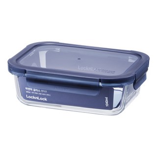 LocknLock 樂扣樂扣 Glass Indigo 耐熱玻璃長方形保鮮盒 1040ml Set 2個 海軍藍, 盒身 + 上蓋