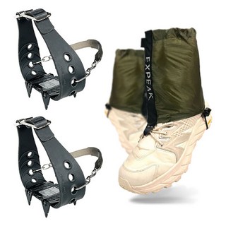 XPEAK 短版雪套 + Easy Two Chain Zen 4P帶冰爪 左右一組, 橄欖綠(短版雪套)