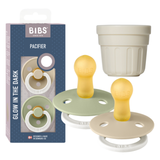 BIBS 嬰兒彩色安撫奶嘴 2款 + 專用蓋套裝, 2階段, 1套, 香草夜光, 鼠尾草夜光