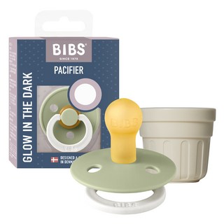 BIBS 彩色橡膠奶嘴 + 專用蓋組, 01 鼠尾草綠夜光(奶嘴), 1套, 1階段