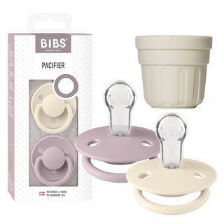 BIBS 豪華矽膠側邊 2p + 專屬帽套, 1套, 單一尺寸(36個月以下), 8 象牙白 & 暗丁香
