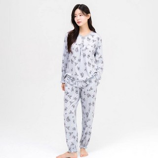 AONE FASHION 女性用蜜桃絨混搭圖案睡衣上下套裝 42WS