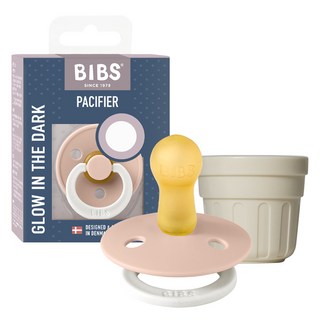 BIBS 彩色橡膠安撫奶嘴 + 專用蓋組 BCPEGM1P, 腮紅粉夜光, 1套, 2階段(6個月以上)