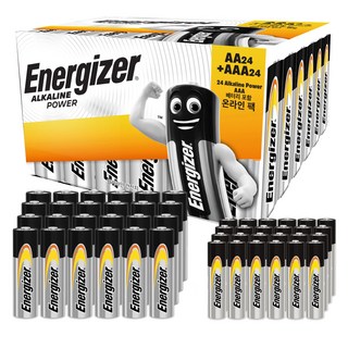 에너자이저 알카라인 파워 건전지 배터리 보관 케이스팩 AA 24p + AAA 24p, 48개입, 1세트