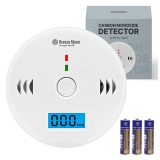 Breeze Moon 一氧化碳警報器 偵測器 露營用 家用 測量儀 + 電池組, 白色, 1個