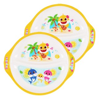 aizoum 孩童用鯊魚寶寶印花美耐皿手柄餐盤, 白色, 2個, 單品