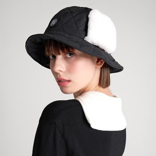 테크스킨 여성용 이어머프 패딩 버킷햇 골프모자, 블랙, 1개