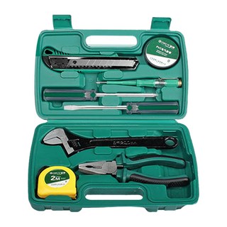 OBUN 家用修繕/汽車機車/家電維修專用五金工具9件套組, 1組, 捲尺2m + 美工刀 + 螺絲起子 2支 + 工具盒 + 板手 + 鋼絲鉗 + 絕緣膠帶 + 數顯示驗電筆