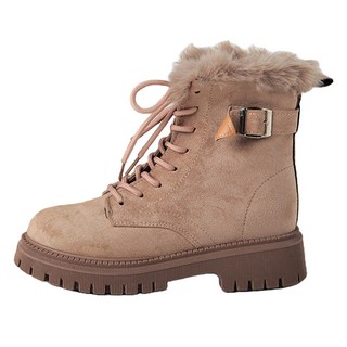 女款冬季綁帶防寒毛絨軍靴踝靴 HLBN10B12