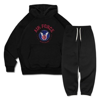 ezy studio Oversize Air Force 雙層棉質連帽T恤 + 長褲套裝