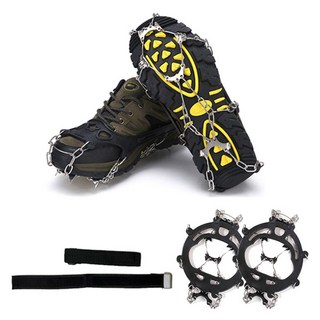 REGENS 8爪登山高強度鋼鏈冰爪 2入 + 綁帶 2入 + 收納袋套組, 黑色
