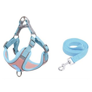 요런개 강아지 컬러 베이직 하네스 + 리드줄 세트, 02 블루핑크, 1세트