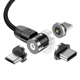 HOHOO 磁吸式3合1高速充電線, 黑色, 1個, 1m