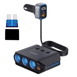 AUTOCOS 車用 200W 多孔點煙器插座擴充器 PD65W 超高速充電 ATS-108, 1個, 3球