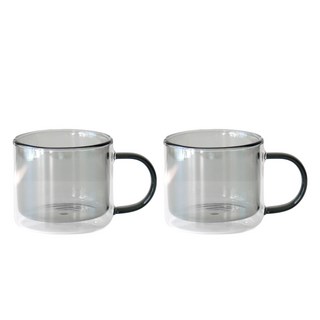 kamome kitchen Iris 雙層玻璃彩色馬克杯 260ml, 灰色, 2個