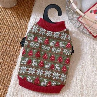 Coco studio 寵物秋冬雪花針織T恤, 綠色, 1個