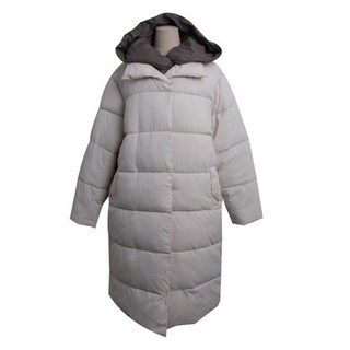 女款拼色連帽長版鋪棉外套