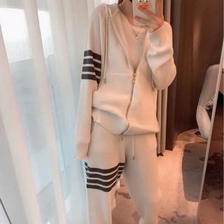 MEICHEL 運動風羅紋針織拉鍊外套 + 束口褲套裝 06701