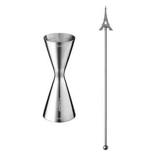 Casabeni 家庭調酒 雞尾酒 全不鏽鋼計量量酒器 45ml / 60ml + 艾菲爾搗棒套組, 1套, 銀色(搗棒)